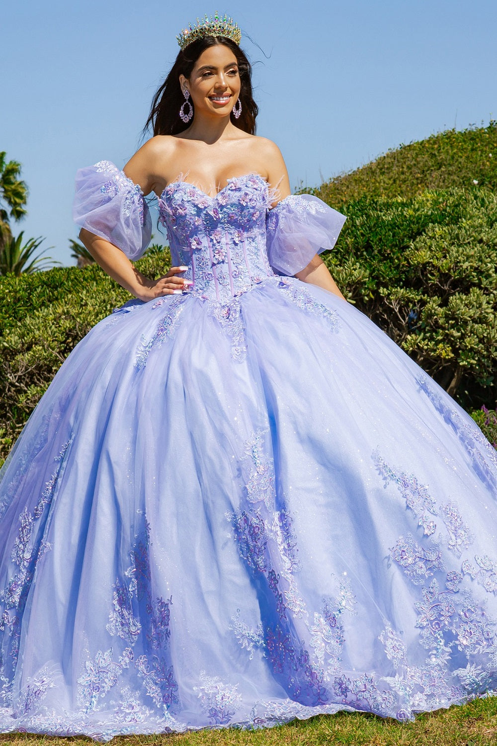 Quinceniera Dresses Long Ball Gown 3D Floral Quinceanera Dress Blue