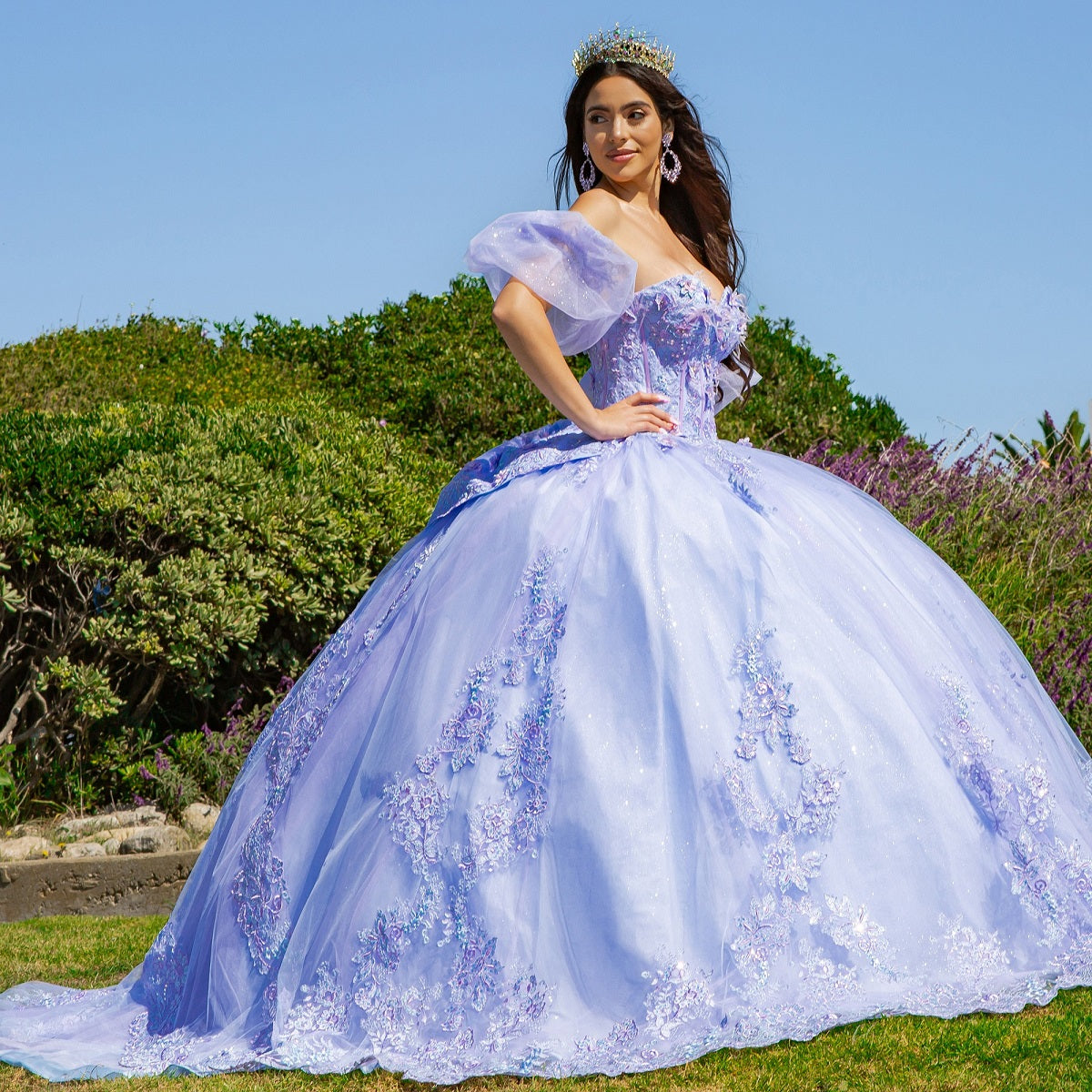 Quinceniera Dresses Long Ball Gown 3D Floral Quinceanera Dress Blue