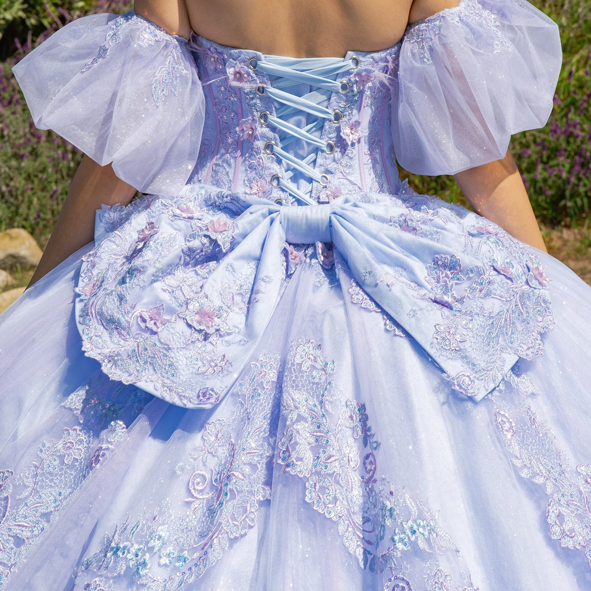 Quinceniera Dresses Long Ball Gown 3D Floral Quinceanera Dress Blue