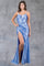Prom Dresses Glitter Long Formal Fitted Slit Prom Dress Dusty Blue