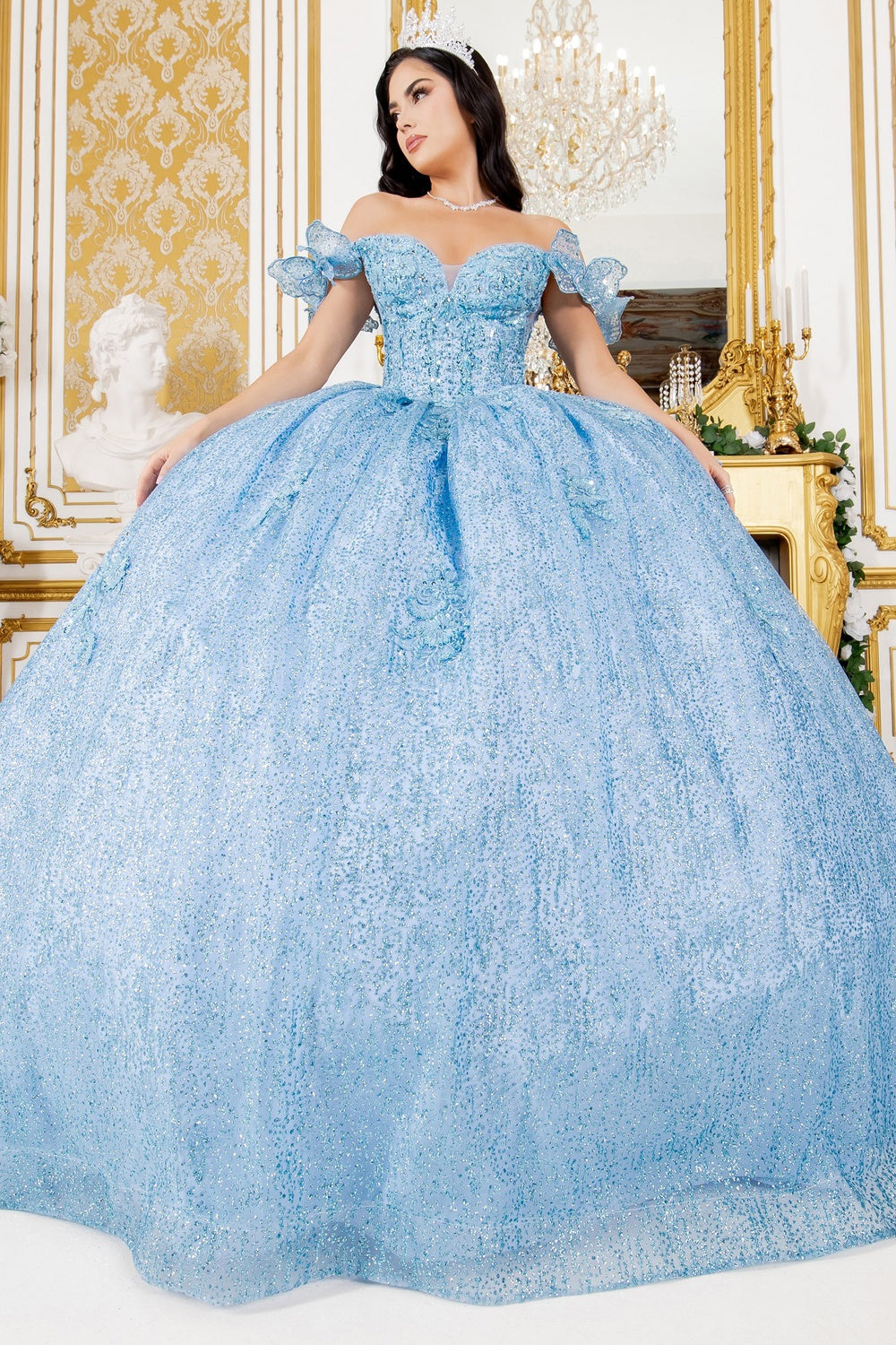 Quinceniera Dresses Long Quinceanera Beaded Applique Ball Gown Blue