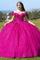 Quinceniera Dresses Long Quinceanera Beaded Applique Ball Gown Fuchsia