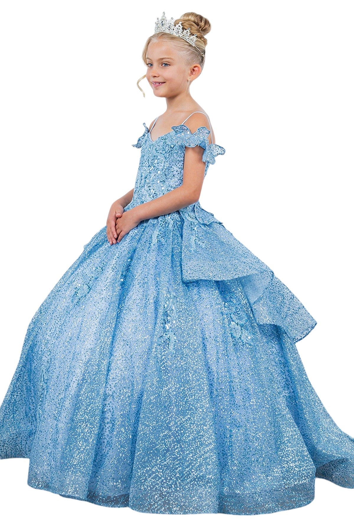 Flower Girl Dresses Glitter 3D Applique Flower Girl Dress Blue