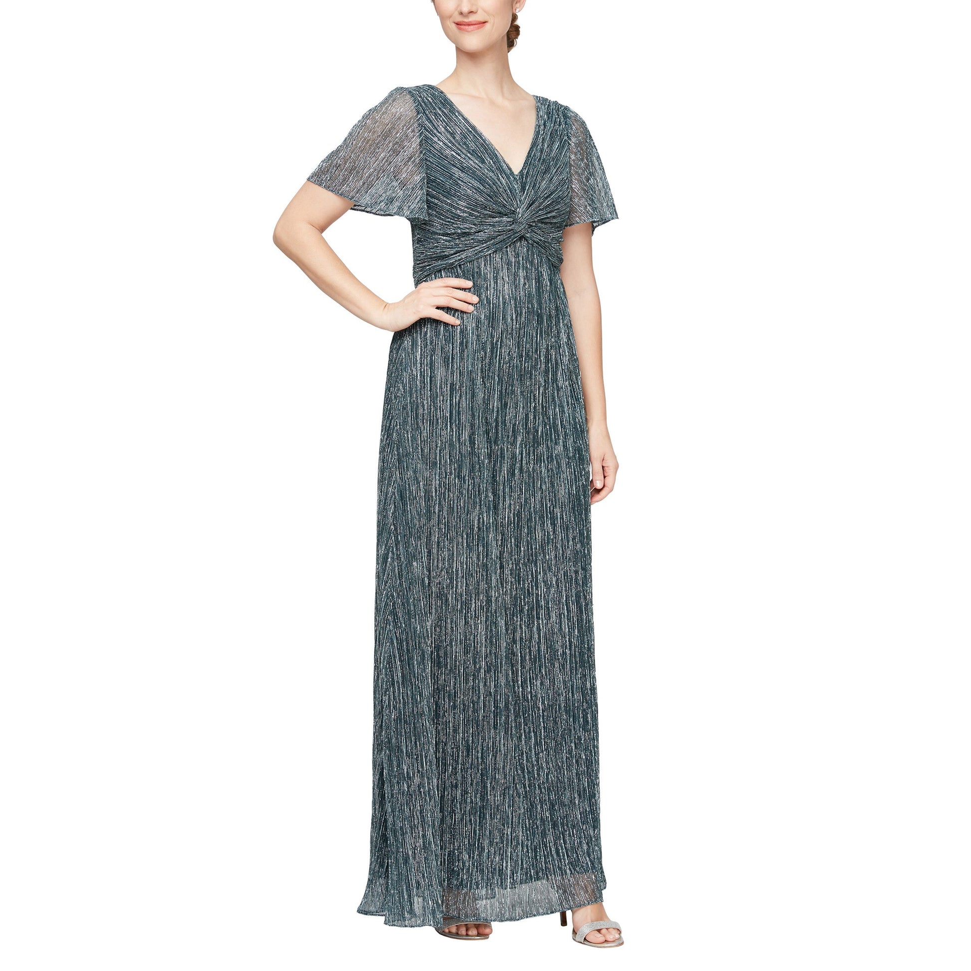 Formal Dresses Long Formal V Neck Empire Waist Dress Black/Seafoam