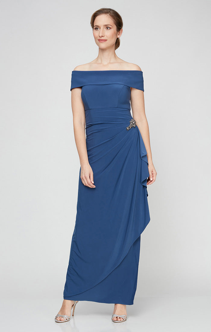 Formal Dresses Pleated Long Formal Ruffle Evening Dress Wedgewood