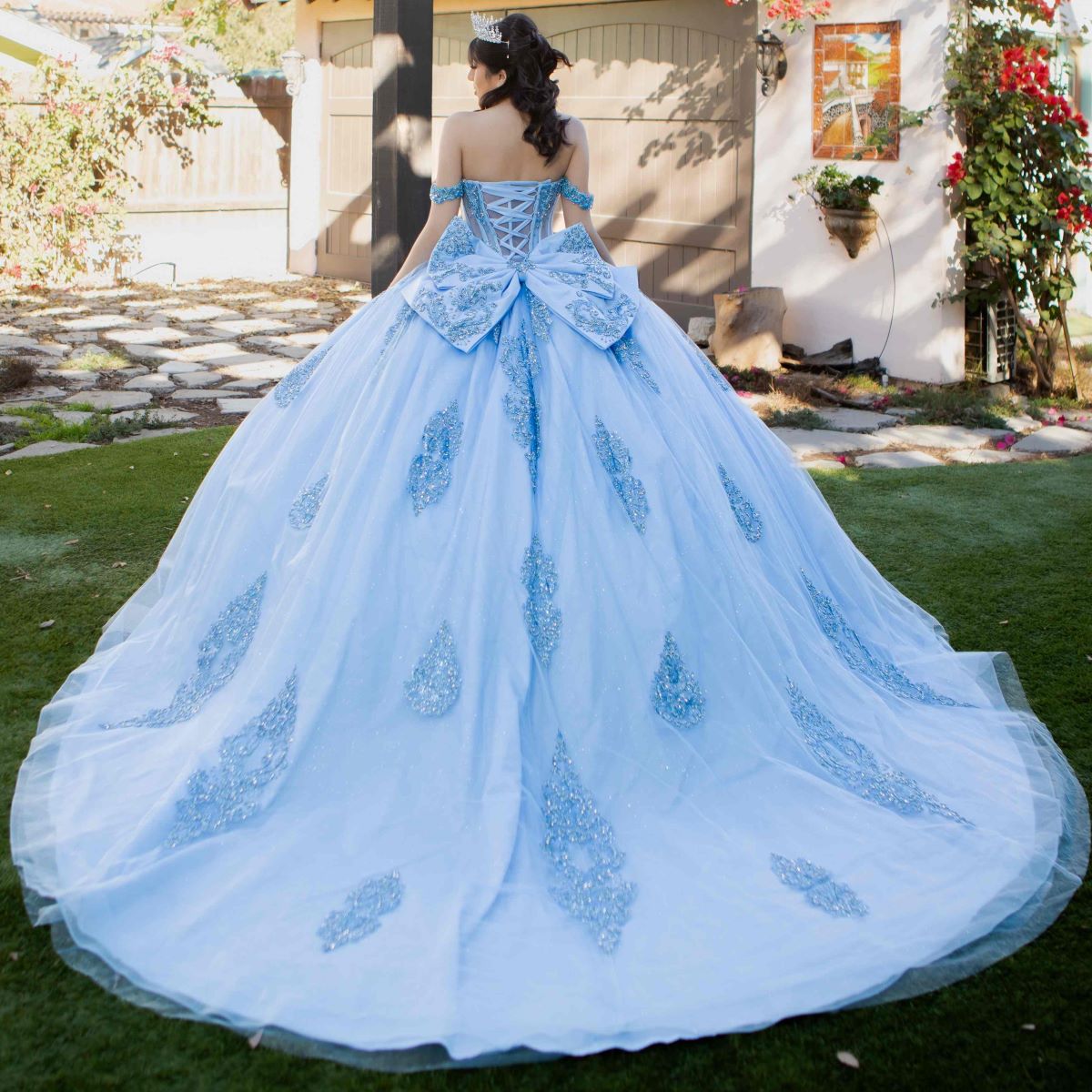 Quinceniera Dresses Long Quinceanera Dress Lace Applique Ball Gown Blue