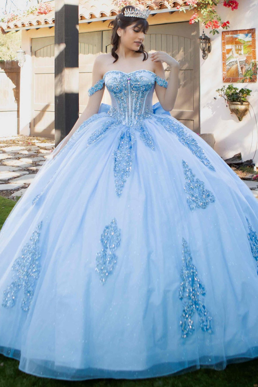 Quinceniera Dresses Long Quinceanera Dress Lace Applique Ball Gown Blue