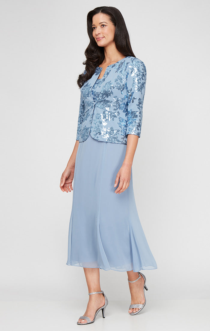 Mother of the Bride Dresses Formal Tea Length Mother of the Bride Sequin Dress Dusty Blue
