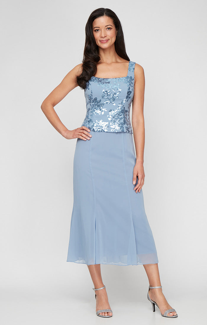 Mother of the Bride Dresses Formal Tea Length Mother of the Bride Sequin Dress Dusty Blue