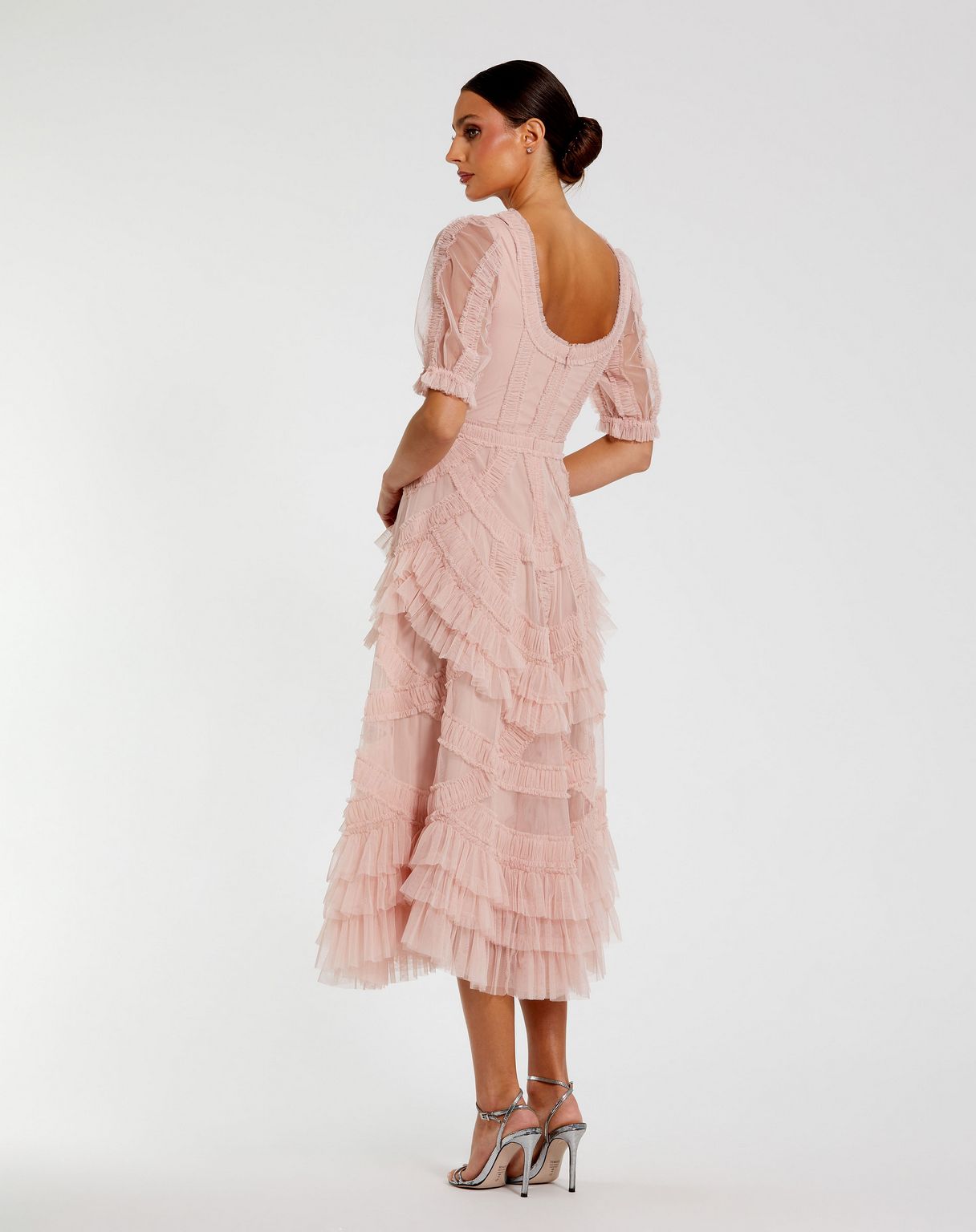 Cocktail Dresses Ruffled Tea Length Cocktail Dress Porcelain