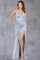 Prom Dresses Formal Long Fitted Slit prom Evening Dress Dusty Blue