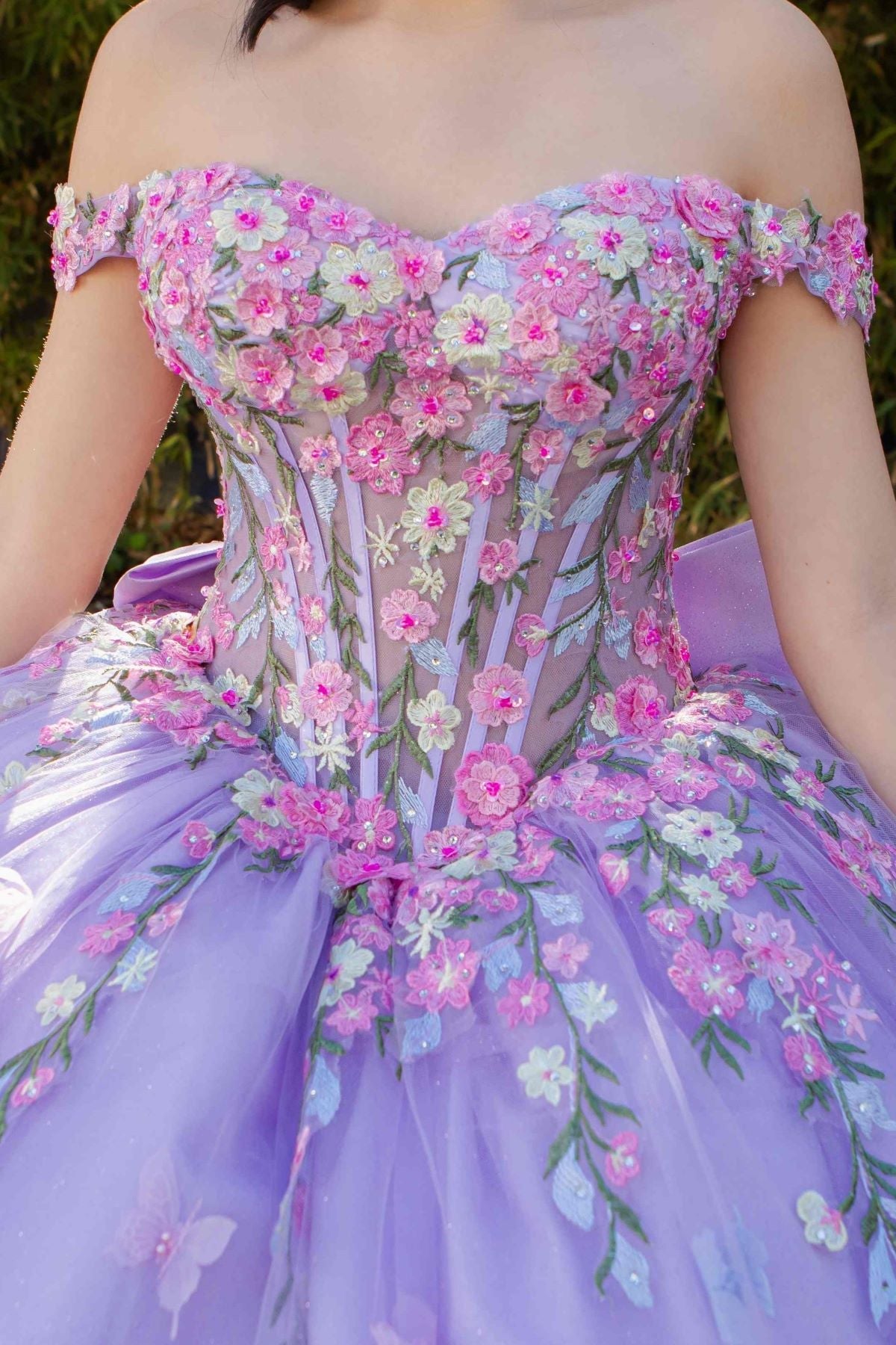 Quinceniera Dresses Long Ball Gown Floral Applique Quinceanera Dress Lilac