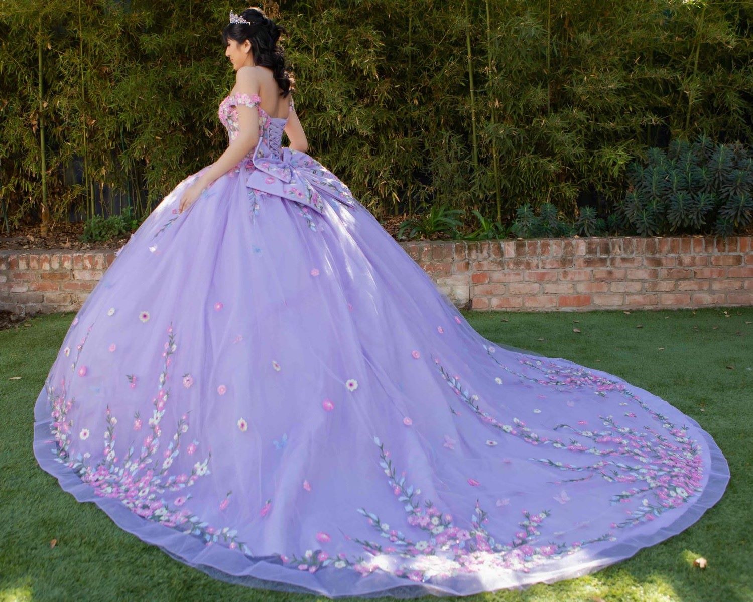 Quinceniera Dresses Long Ball Gown Floral Applique Quinceanera Dress Lilac