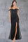 Prom Dresses Beaded Long Slit Pattern Formal Evening Prom Dress Black