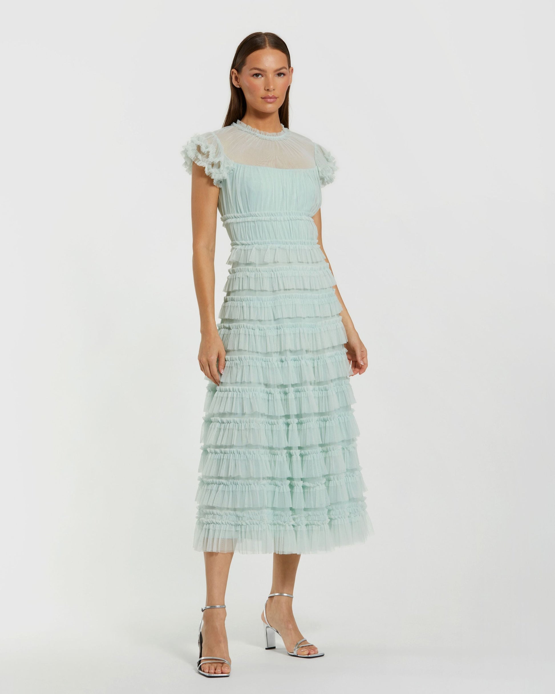Cocktail Dresses Midi Length A Line Short Ruffle Cocktail Dress Mint