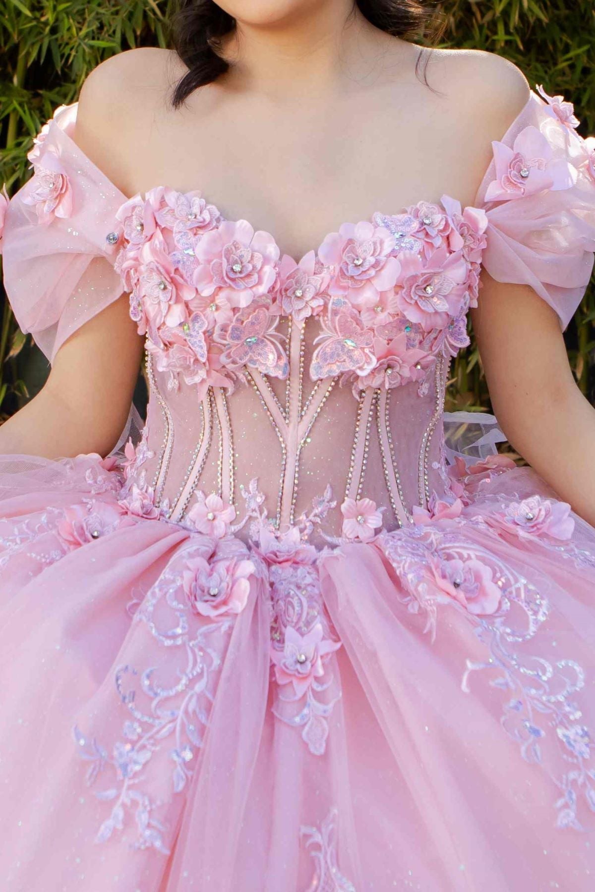 Quinceniera Dresses Long Ball Gown 3D Floral Quinceanera Dress Blush