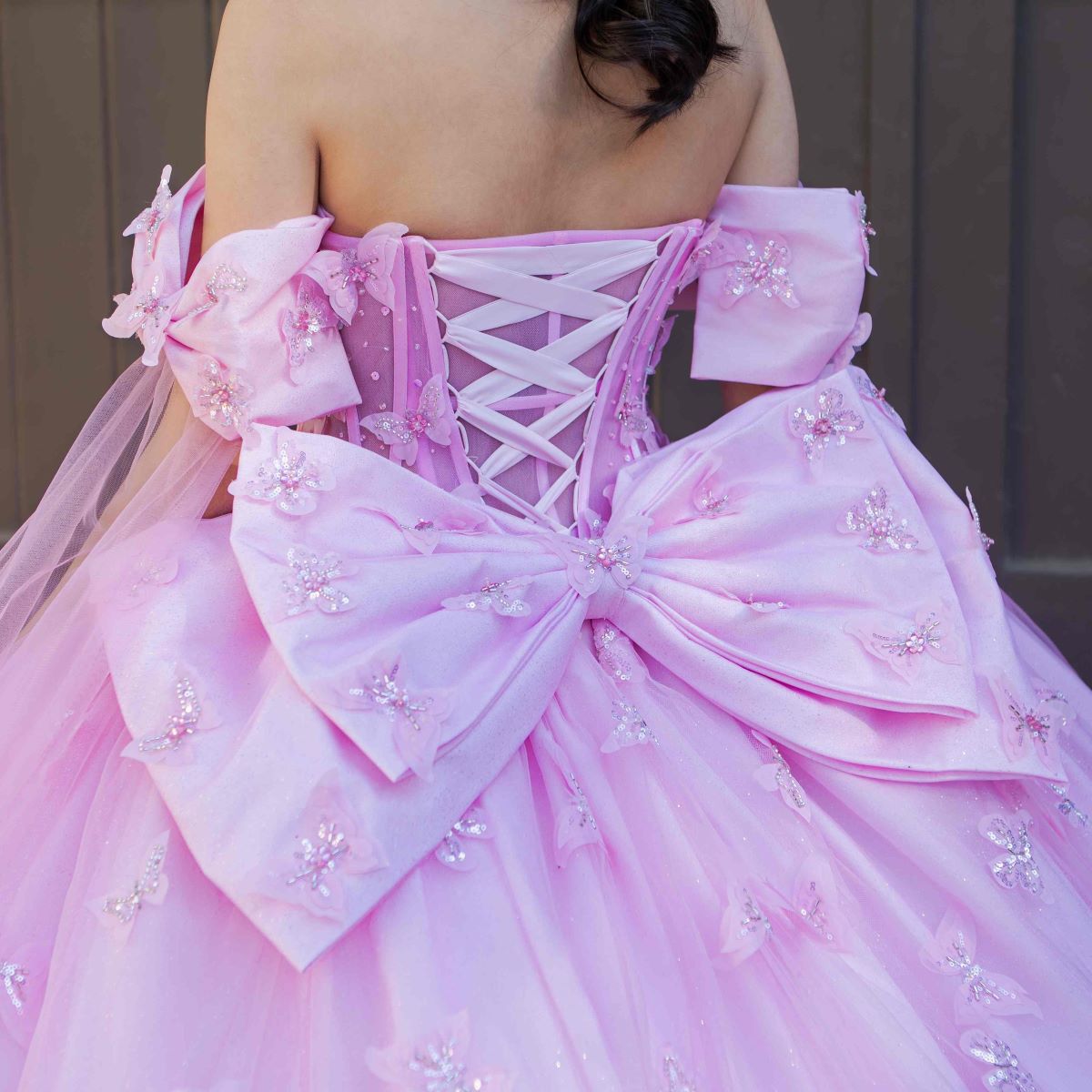 Quinceniera Dresses Long Applique Quinceanera Cape Ball Gown Pink