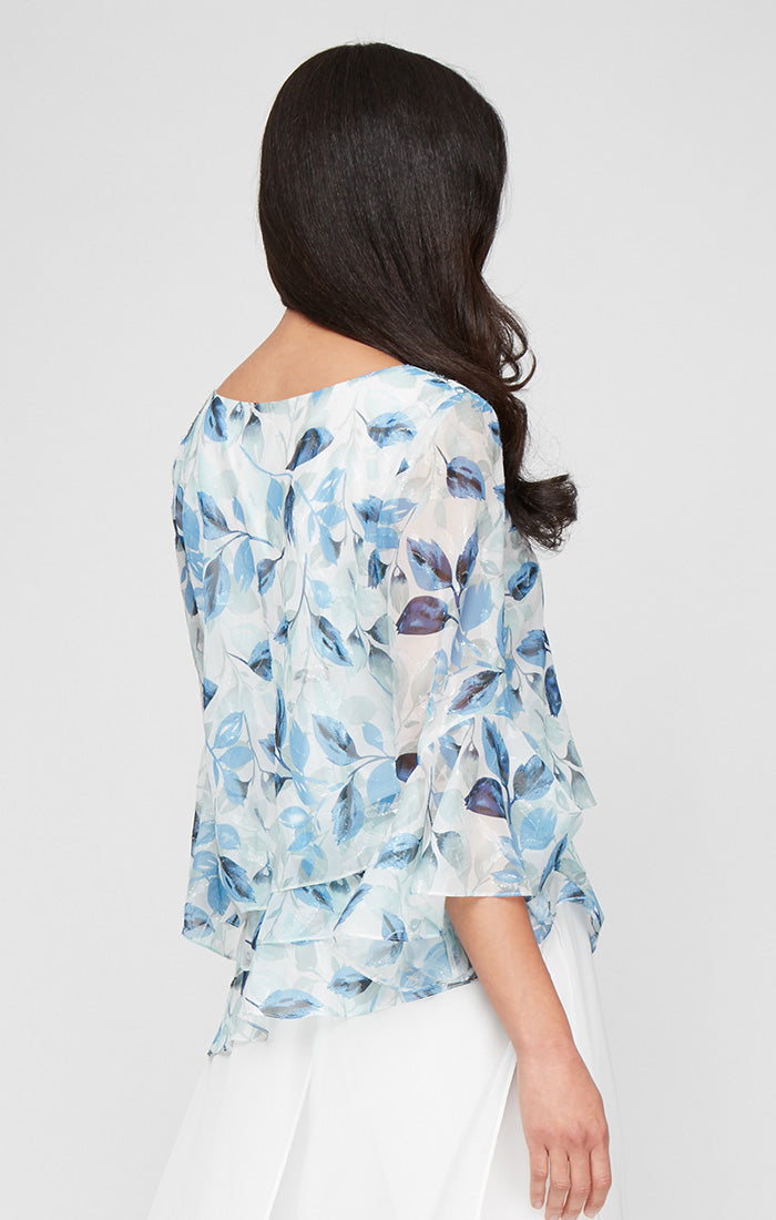 Top Printed Top Formal Ruffle Blouse Ivory Multi