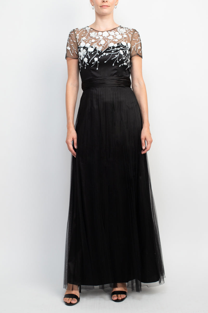 Mother of the Bride Dresses Long Mother of the Bride Short Sleeve Dress BLACK IVORY