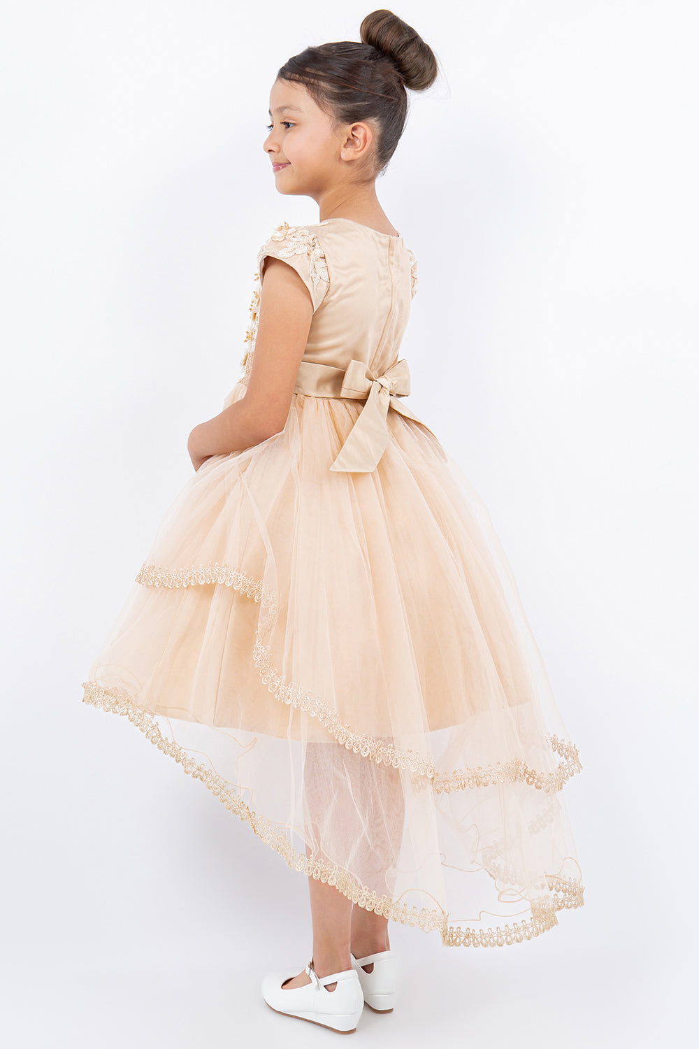 Flower Girl Dresses High Low 3D Floral Applique Flower Girl Dress Taupe