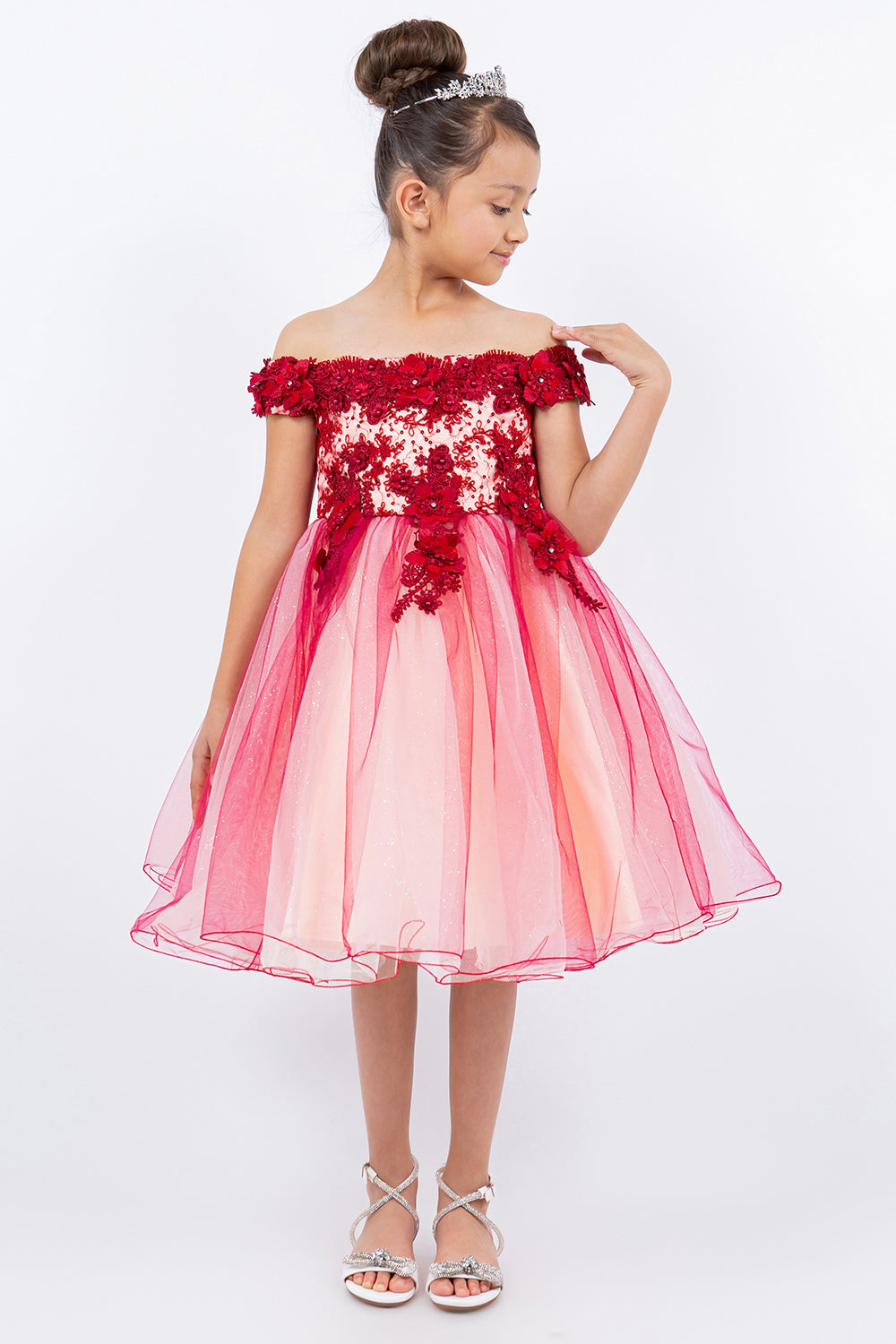 Flower Girl Dresses Short 3D Floral Applique Flower Girl Dress Burgundy