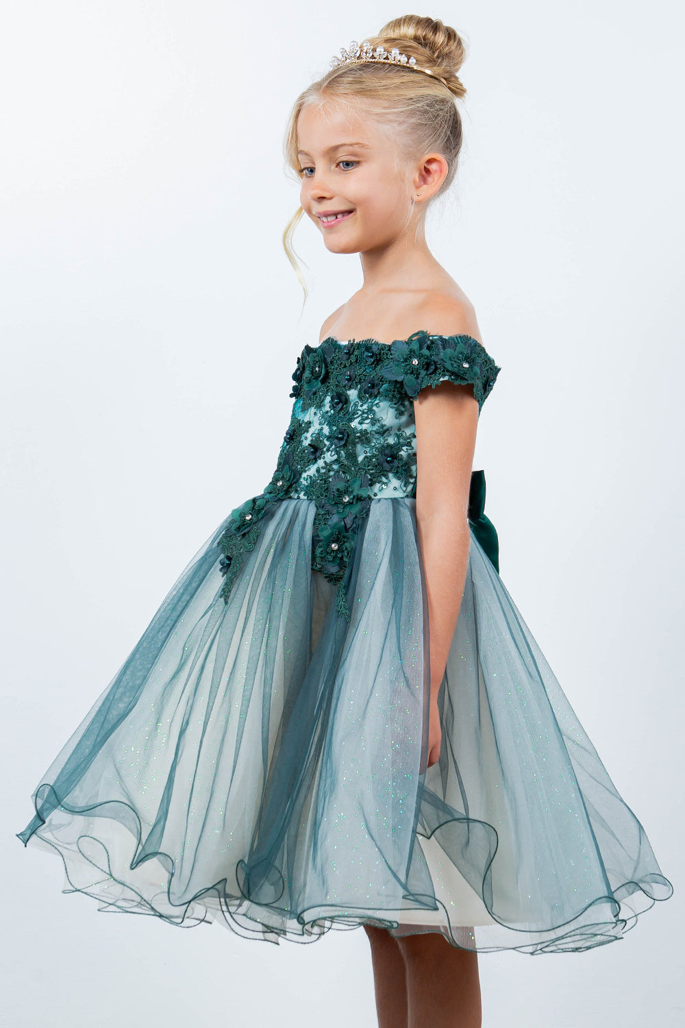 Flower Girl Dresses Short 3D Floral Applique Flower Girl Dress Hunter Green