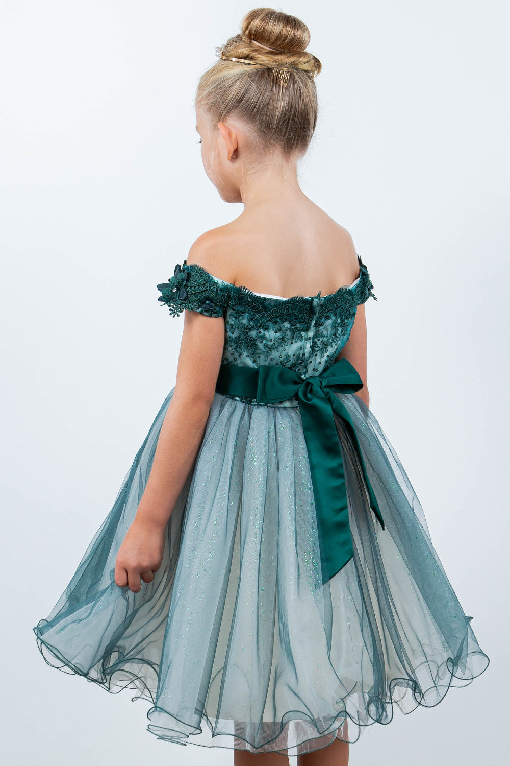 Flower Girl Dresses Short 3D Floral Applique Flower Girl Dress Hunter Green