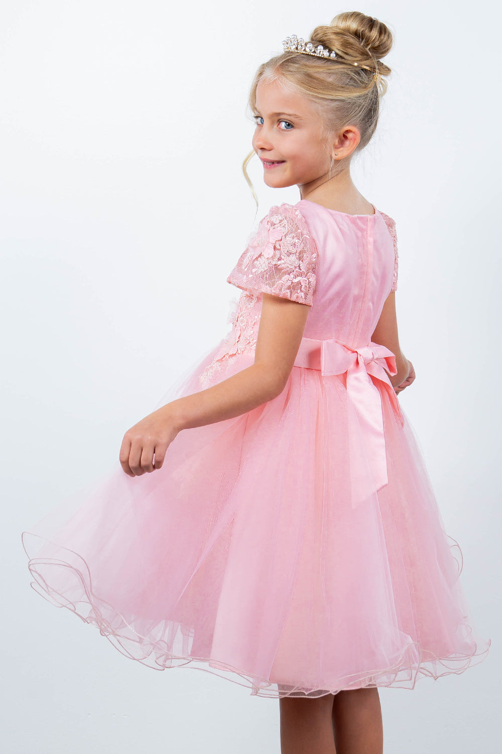 Flower Girl Dresses Short 3D Floral A Line Flower Girl Dress Peach