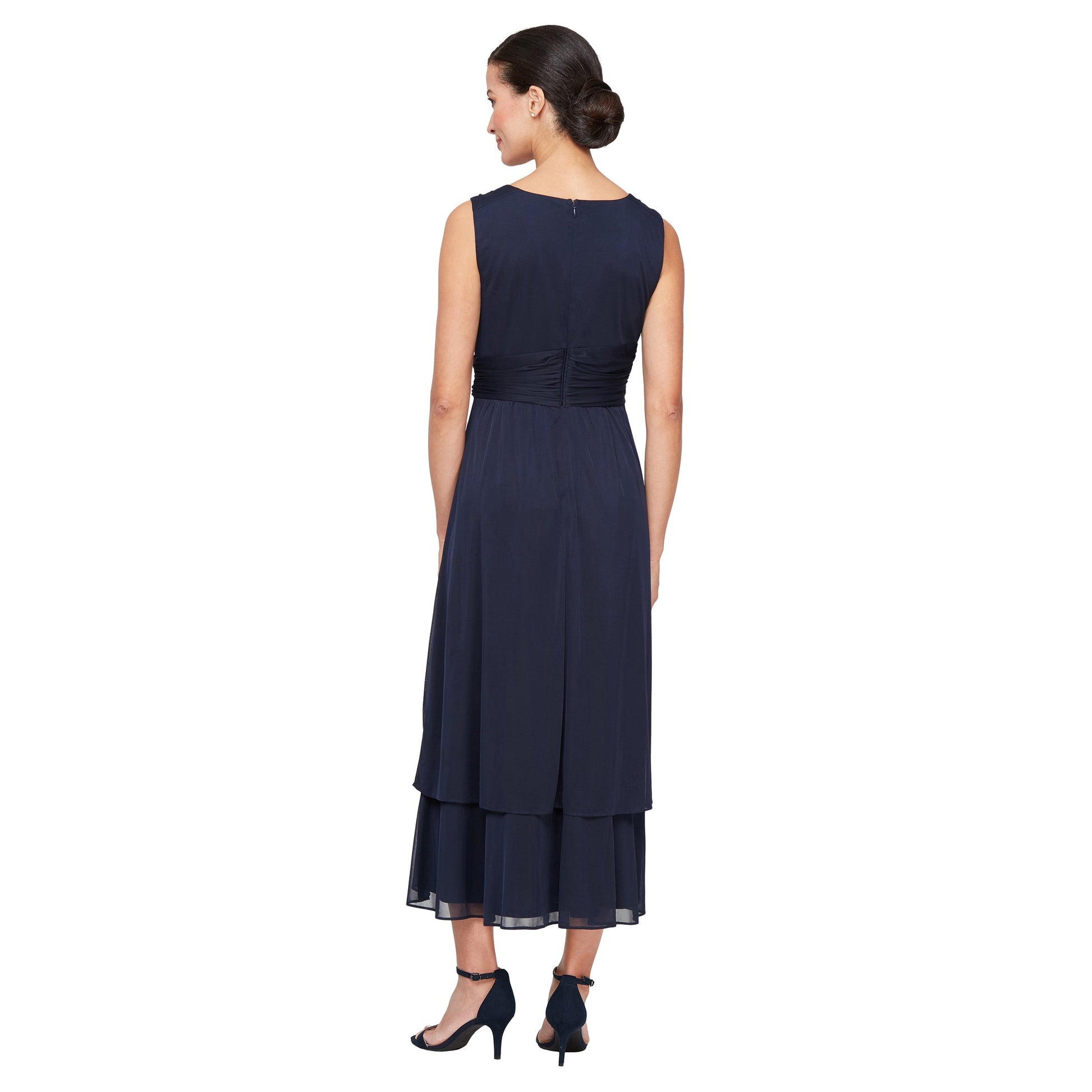 Formal Dresses Mother of the Bride Formal Jacket Tea Length Dress Navy