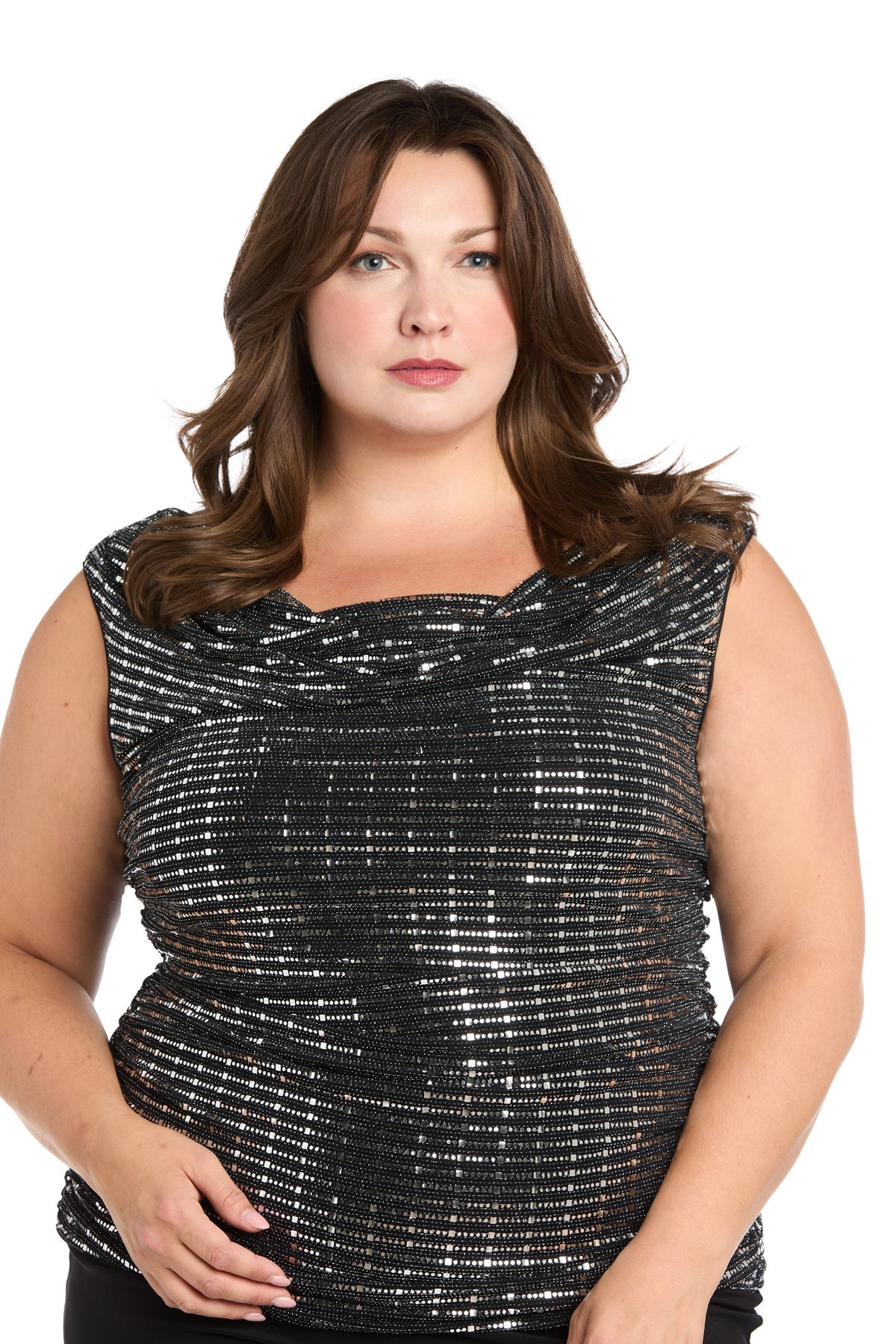 Plus Size Dresses Long Plus Size Formal Metallic Jumpsuit Silver/Black