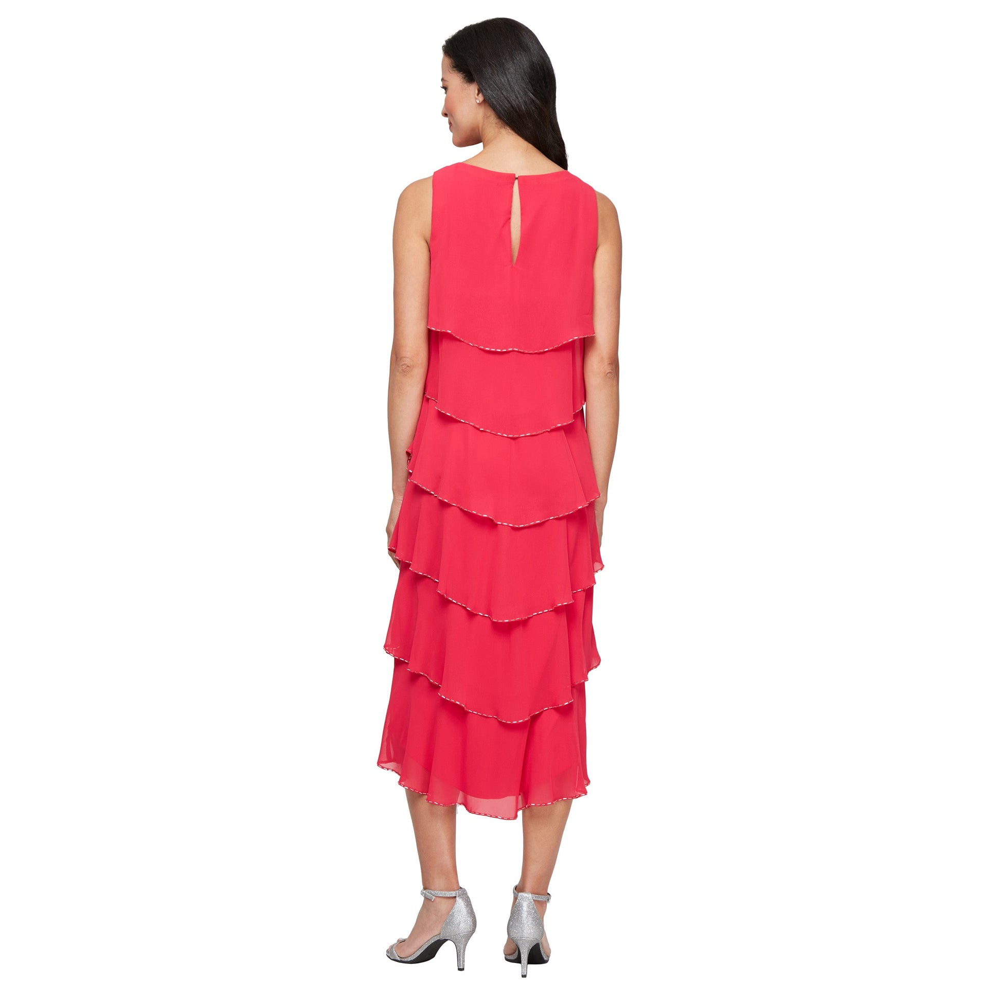 Cocktail Dresses Beaded Long Formal Tiered Tea Length Dress Watermelon