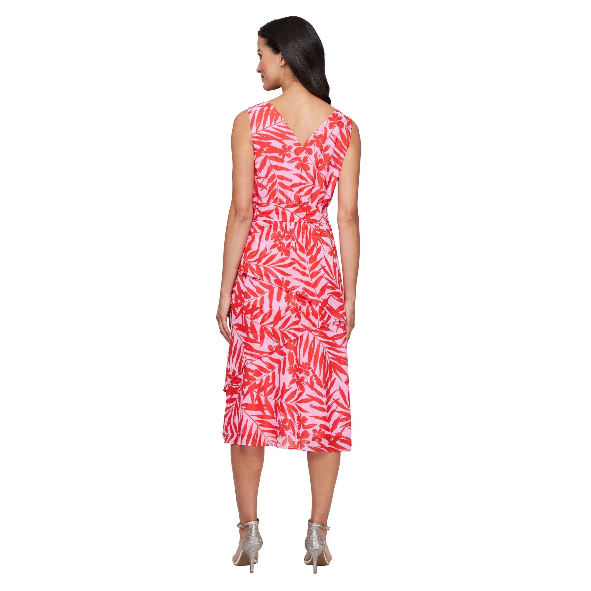 Cocktail Dresses Short Tiered Printed Cocktail Dress Pink Multi