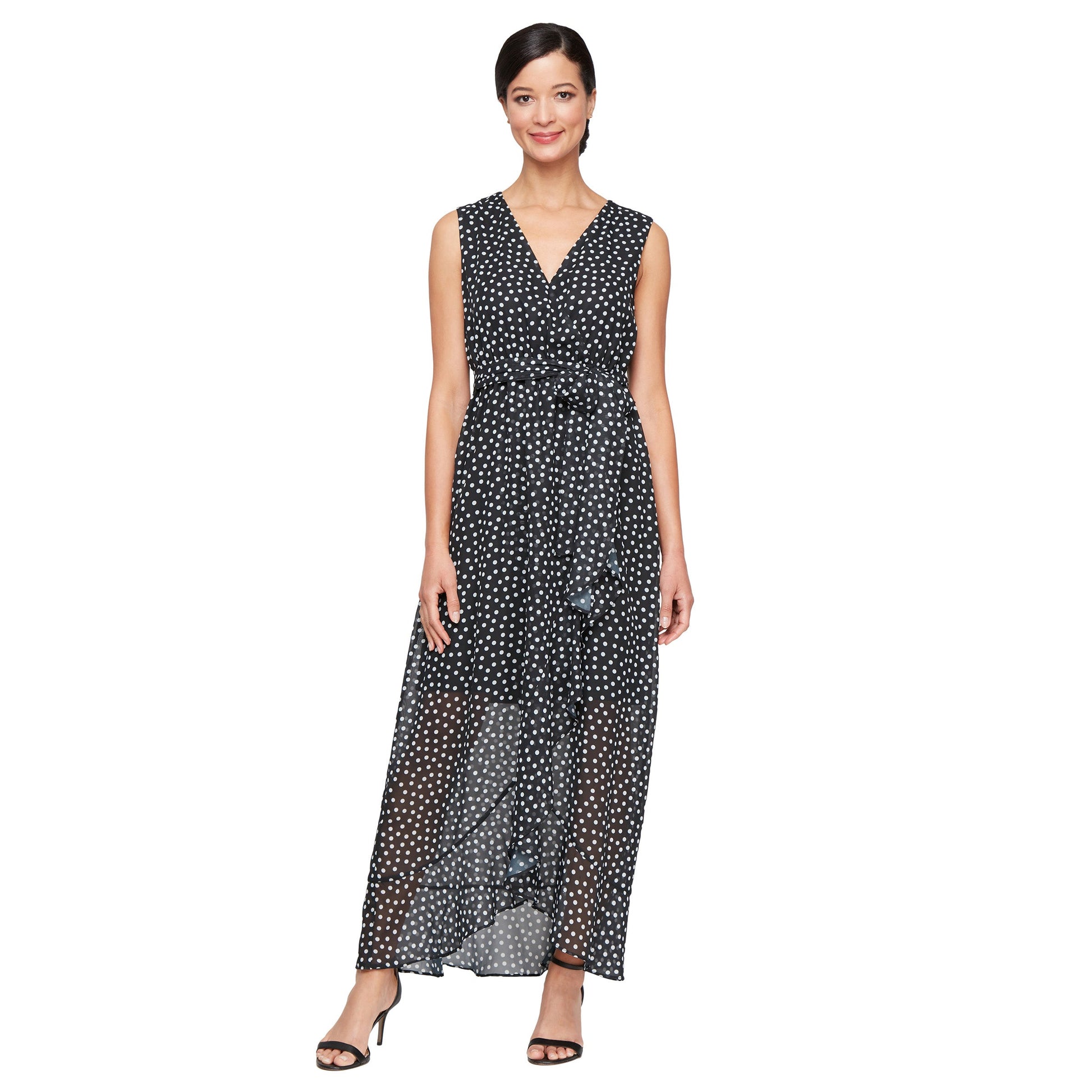 Formal Dresses  Long Formal Polka Dot Evening Dress Black White