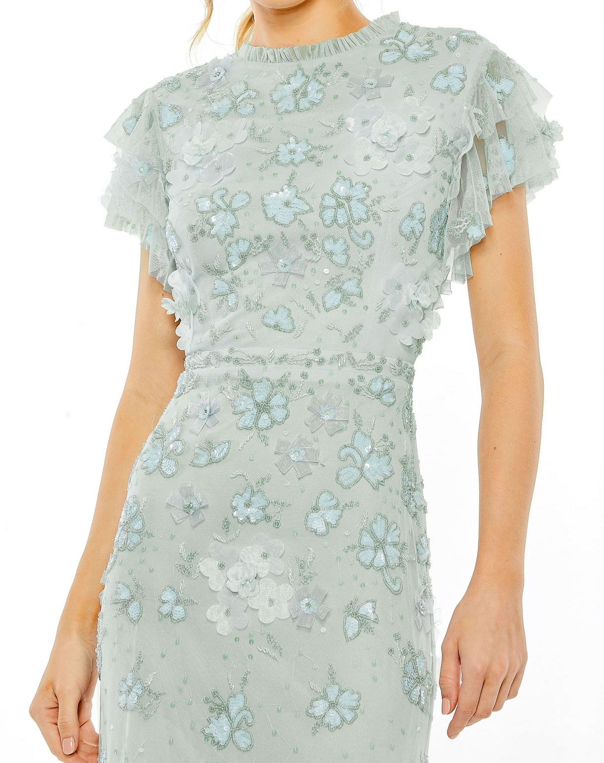Formal Dresses Fitted Formal Flutter Sleeve Evening Dress Periwinkle