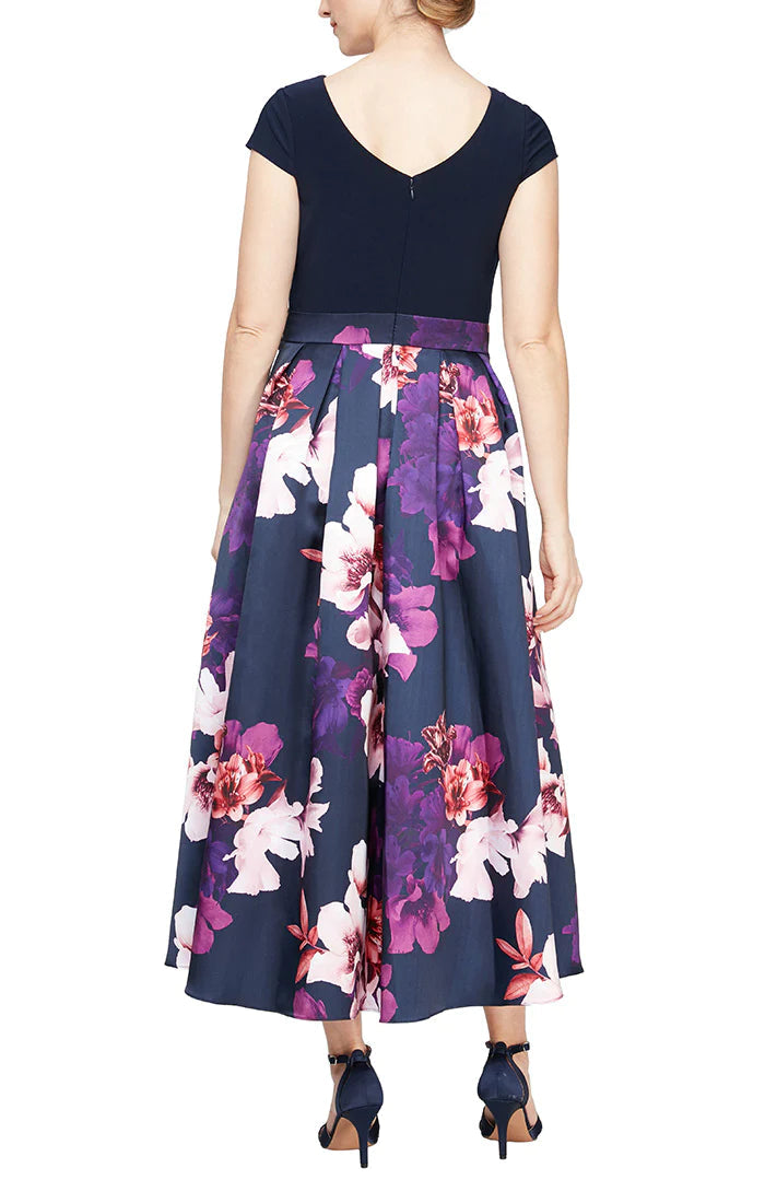 Formal Dresses Petite Printed Silk Skirt Long Formal Dress Navy Multi