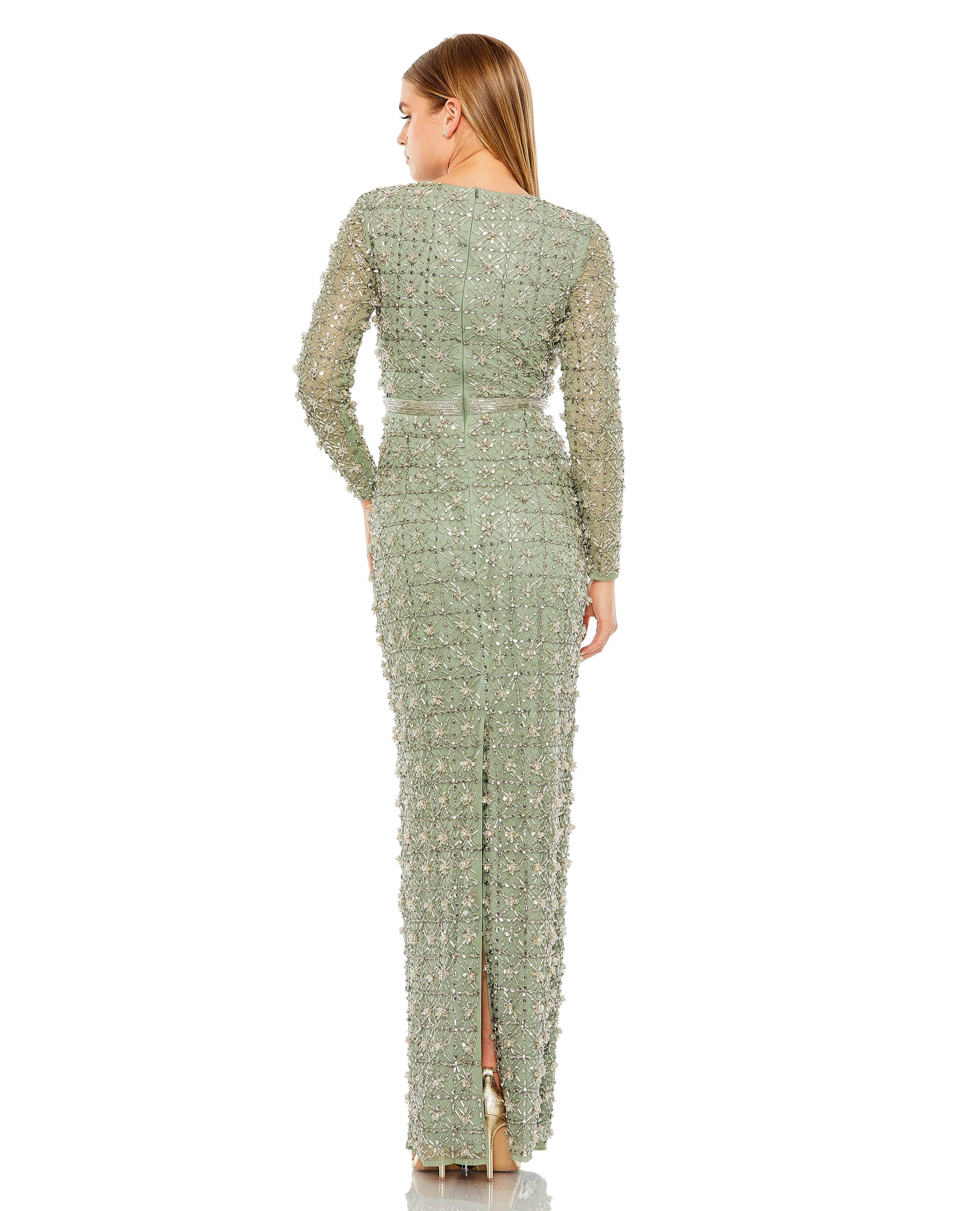 Formal Dresses Fitted Formal Beaded Long Sleeve Evening Dress Jade
