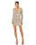 Cocktail Dresses Long Sleeve Beaded Fringe Plunge Neck Dress Nude Silver