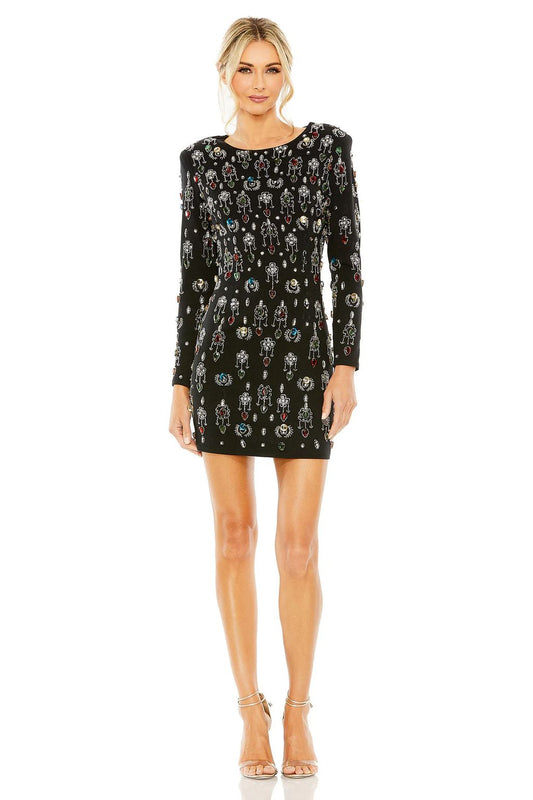 Cocktail Dresses Short Jewel Embellished Velvet Dress Black Multi