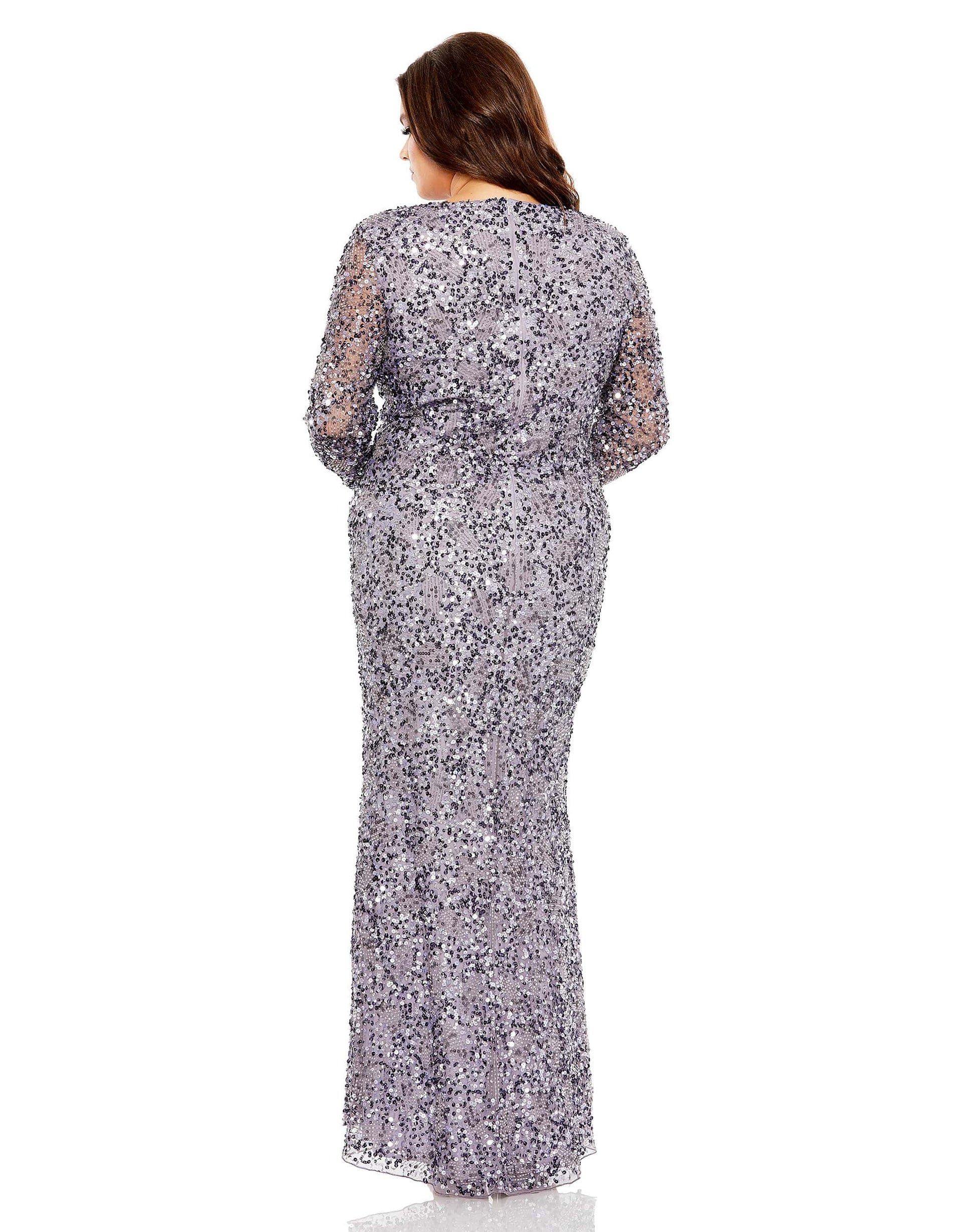 Plus Size Dresses Long Sleeve Sequin Plus Size Formal Dress Vintage Lilac