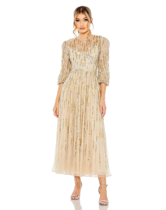 Mother of the Bride Dresses Sequins Mother of the Bride Tea Length Dress Taupe