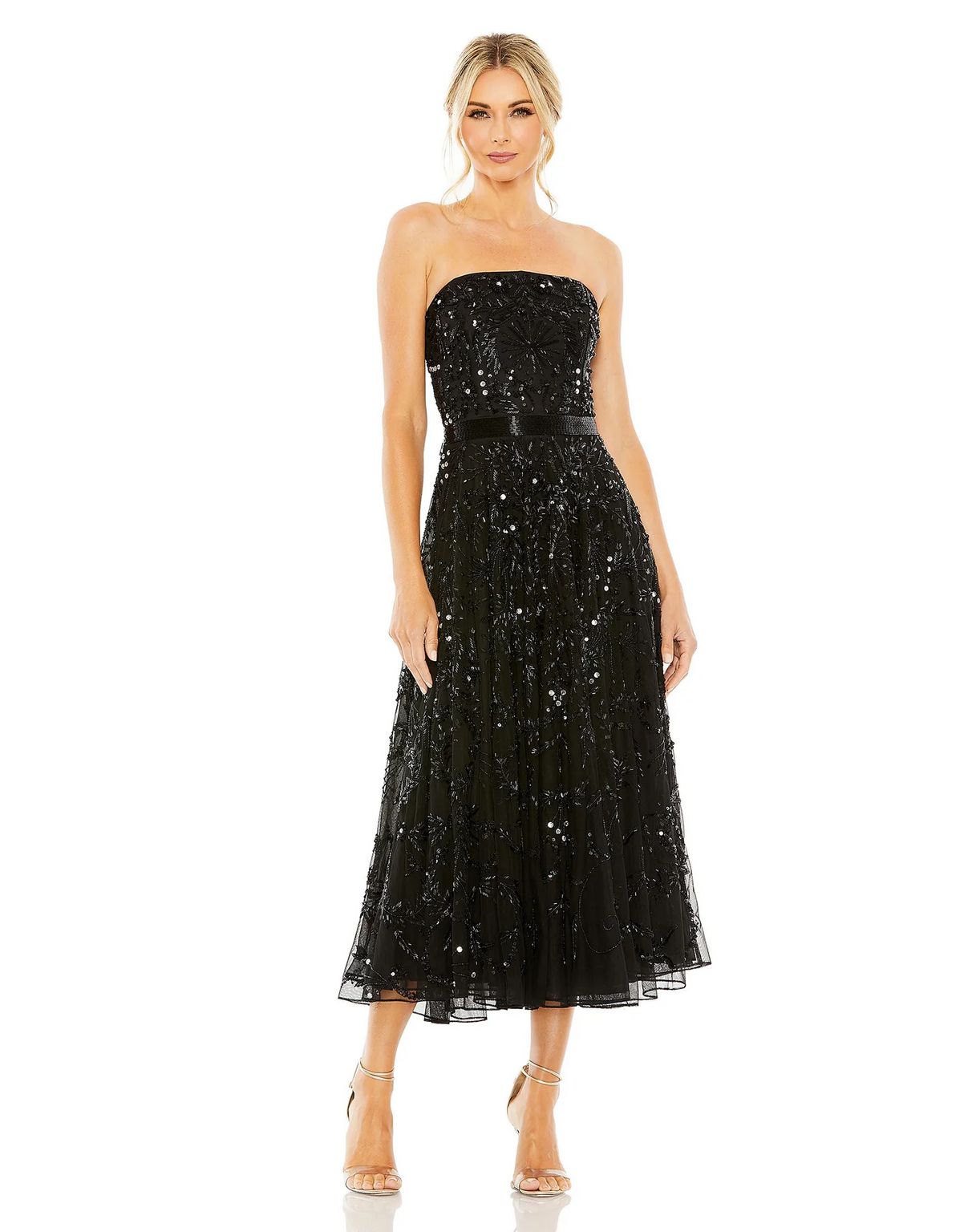 Formal Dresses Strapless Embellished A Line Midi Dress Black