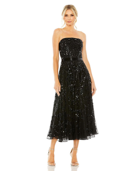 Formal Dresses Strapless Embellished A Line Midi Dress Black