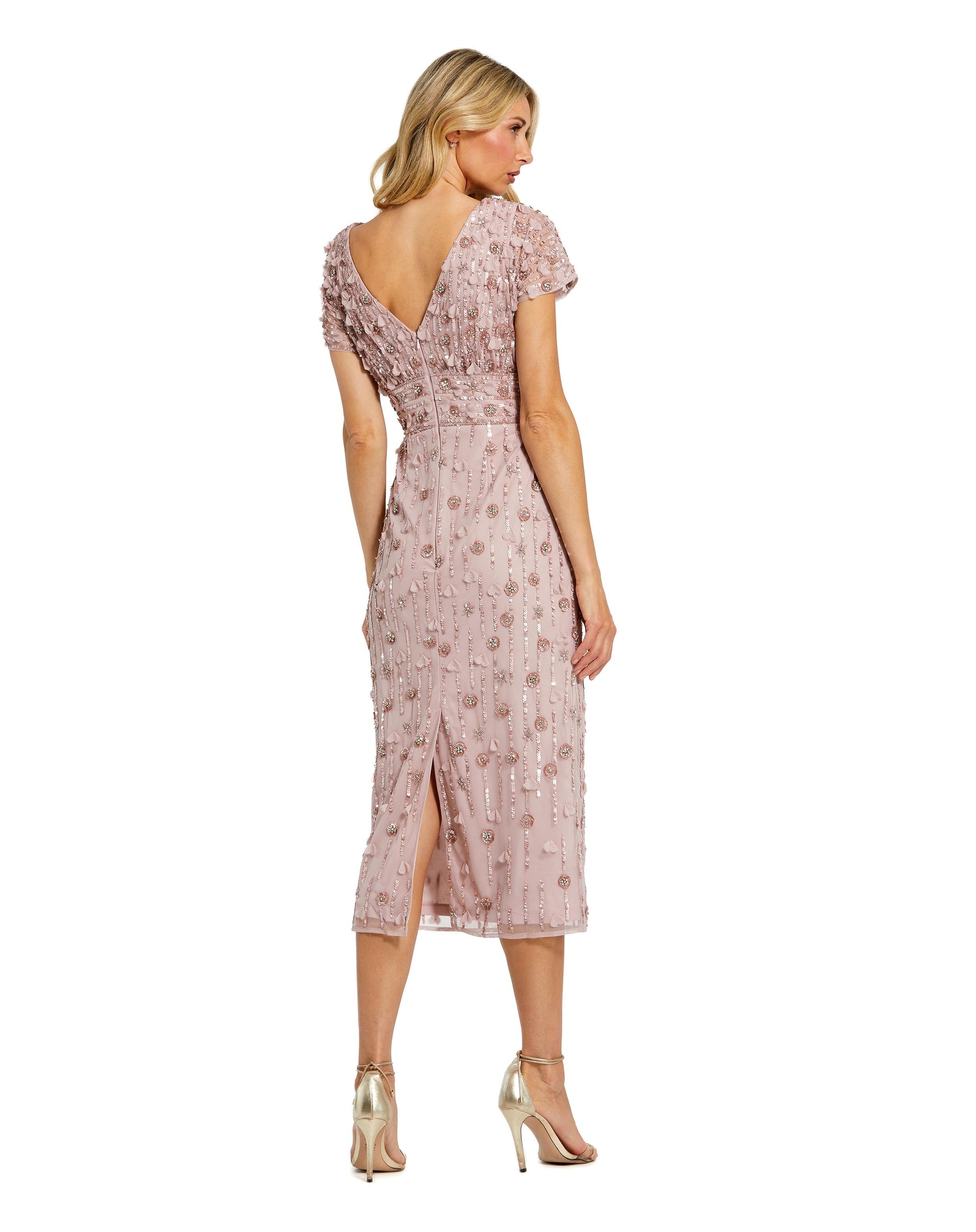 Cocktail Dresses Short Floral Beaded Cocktail Midi Dress Vintage Lilac