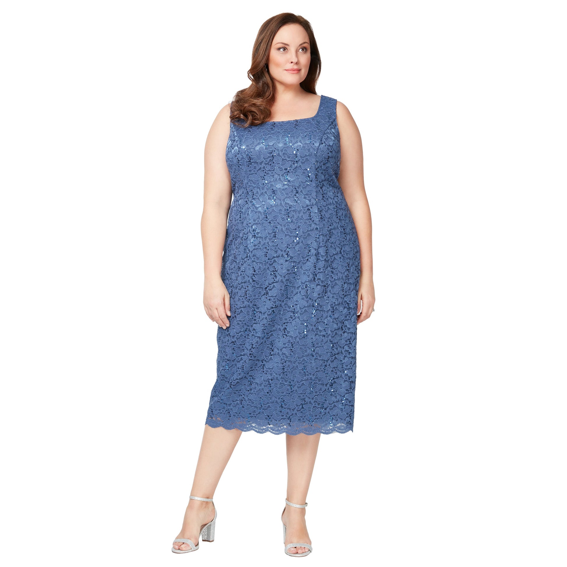 Plus Size Dresses Two Piece Plus Size Lace Tea Length Jacket Dress Wedgewood