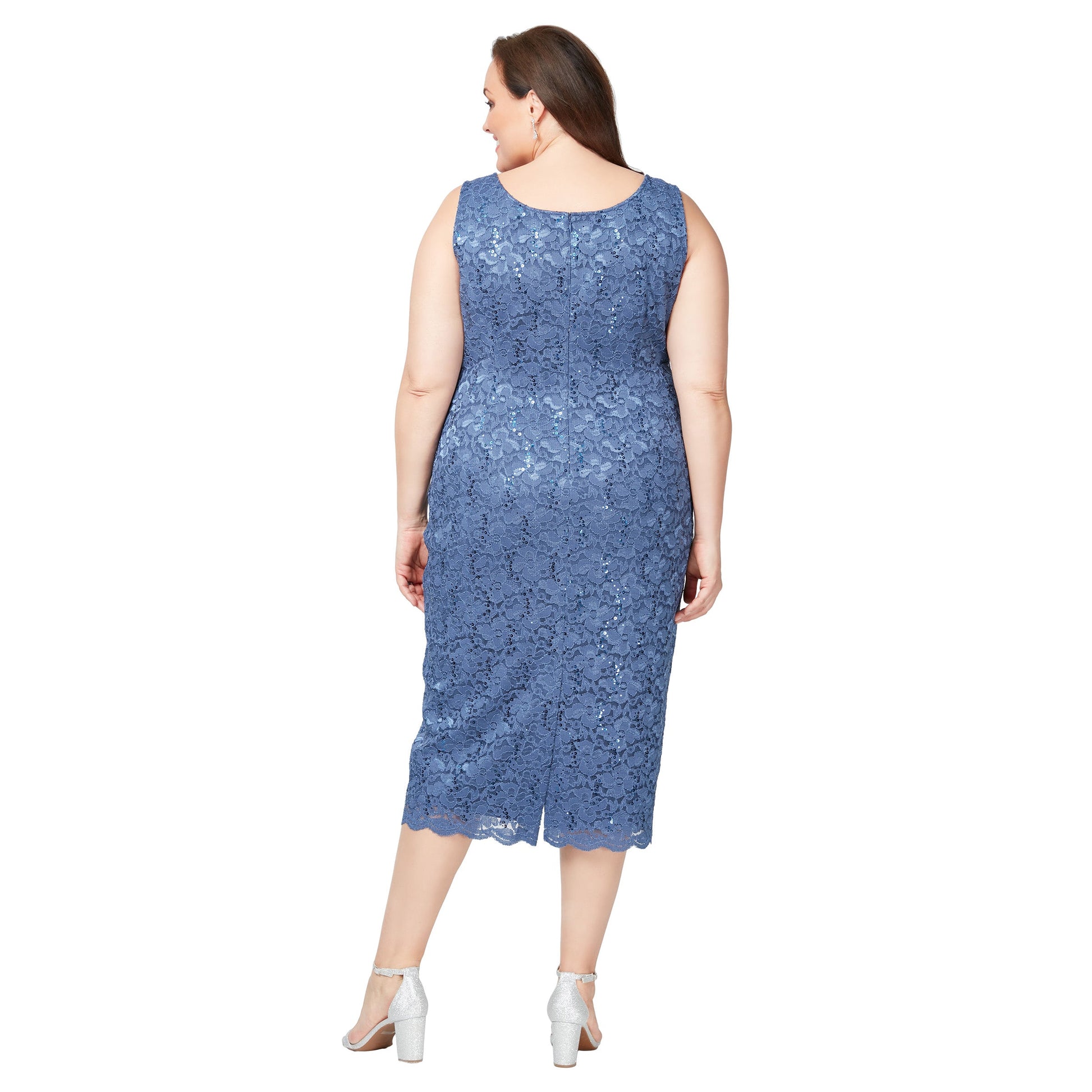 Plus Size Dresses Two Piece Plus Size Lace Tea Length Jacket Dress Wedgewood