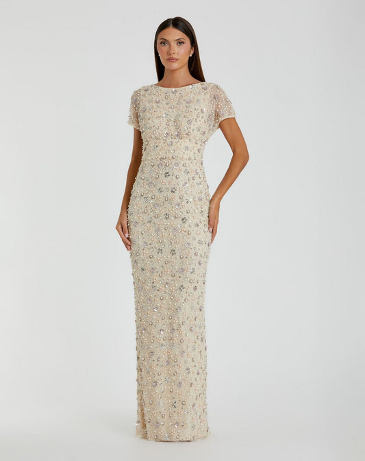 Formal Dresses Long Fitted Floral Formal Evening Dress  Oyster
