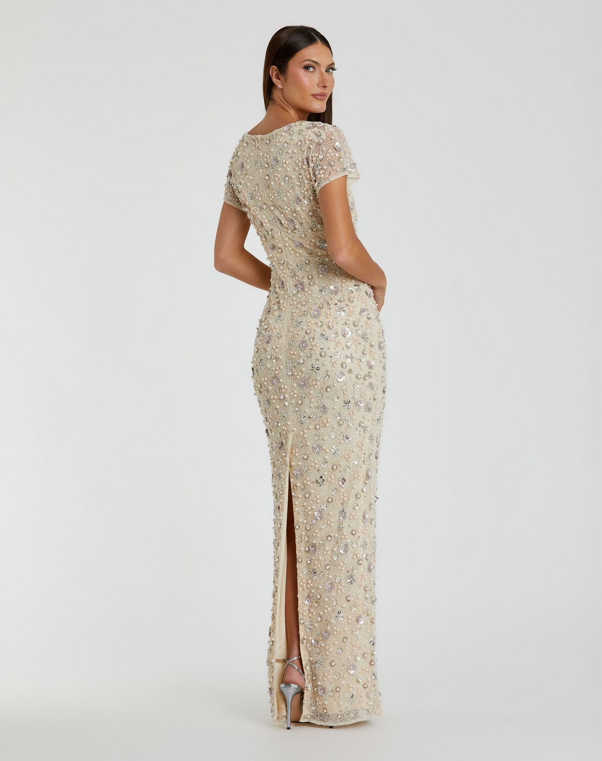 Formal Dresses Long Fitted Floral Formal Evening Dress  Oyster