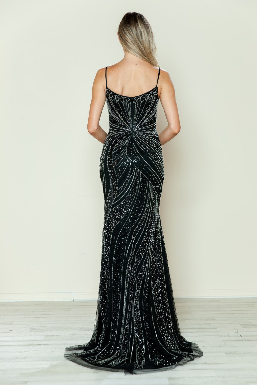 Prom Dresses Long Beaded Formal Fitted Prom Dress Black/Silver