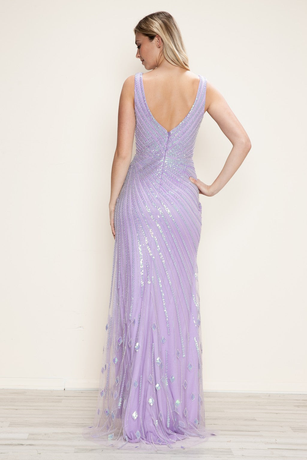 Poly USA 9522 Formal Long Fitted Sequin Prom Slit Dress