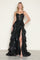 Prom Dresses A Line Long Formal Tiered Slit Prom Dress Black